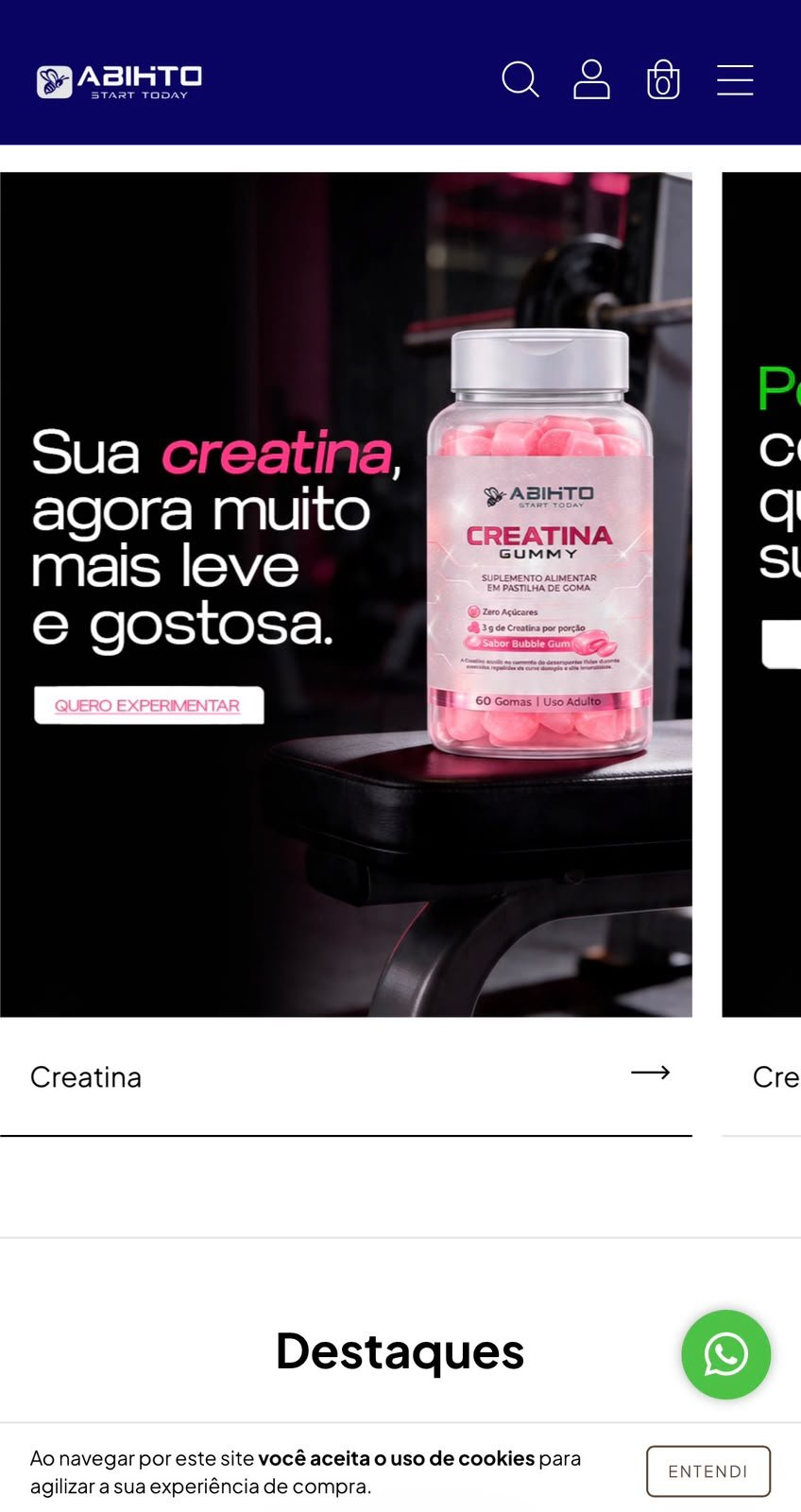 Loja online da Abihto, banner de creatina