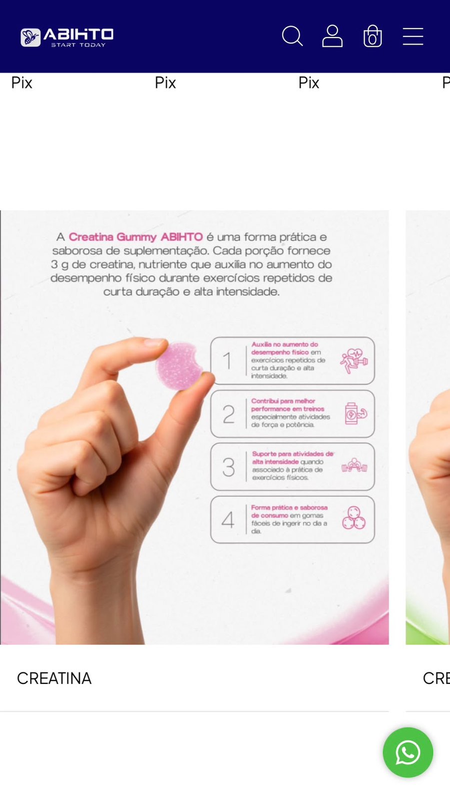Página de produto creatina Abihto