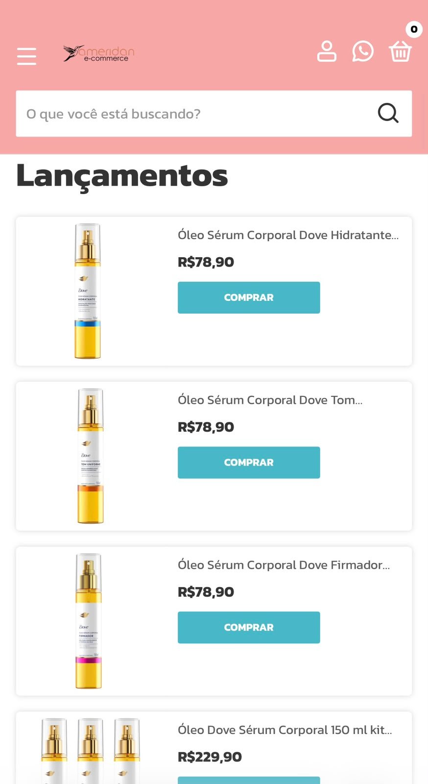 Loja online Ameridan, linha Dove