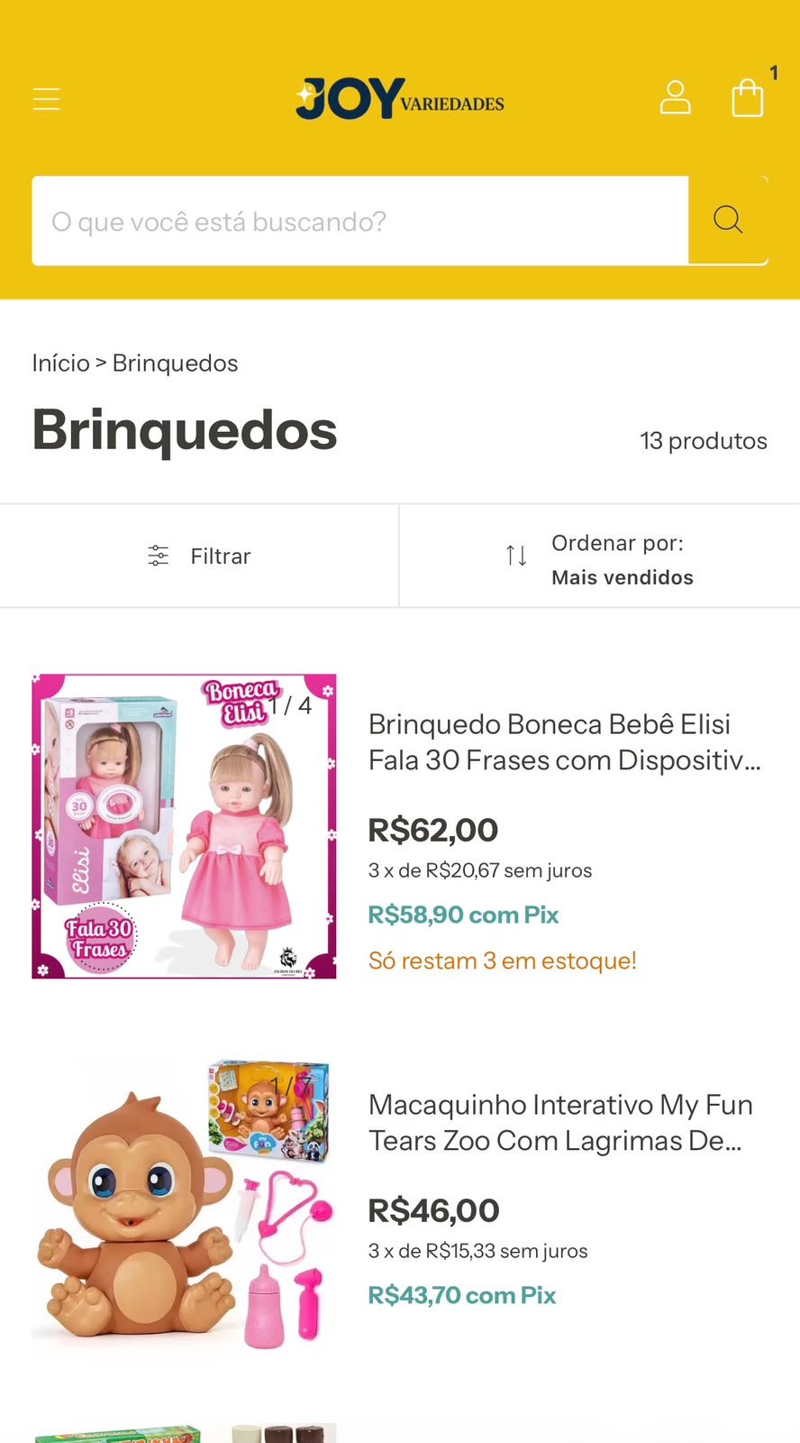 Loja online Joy Variedades, brinquedos